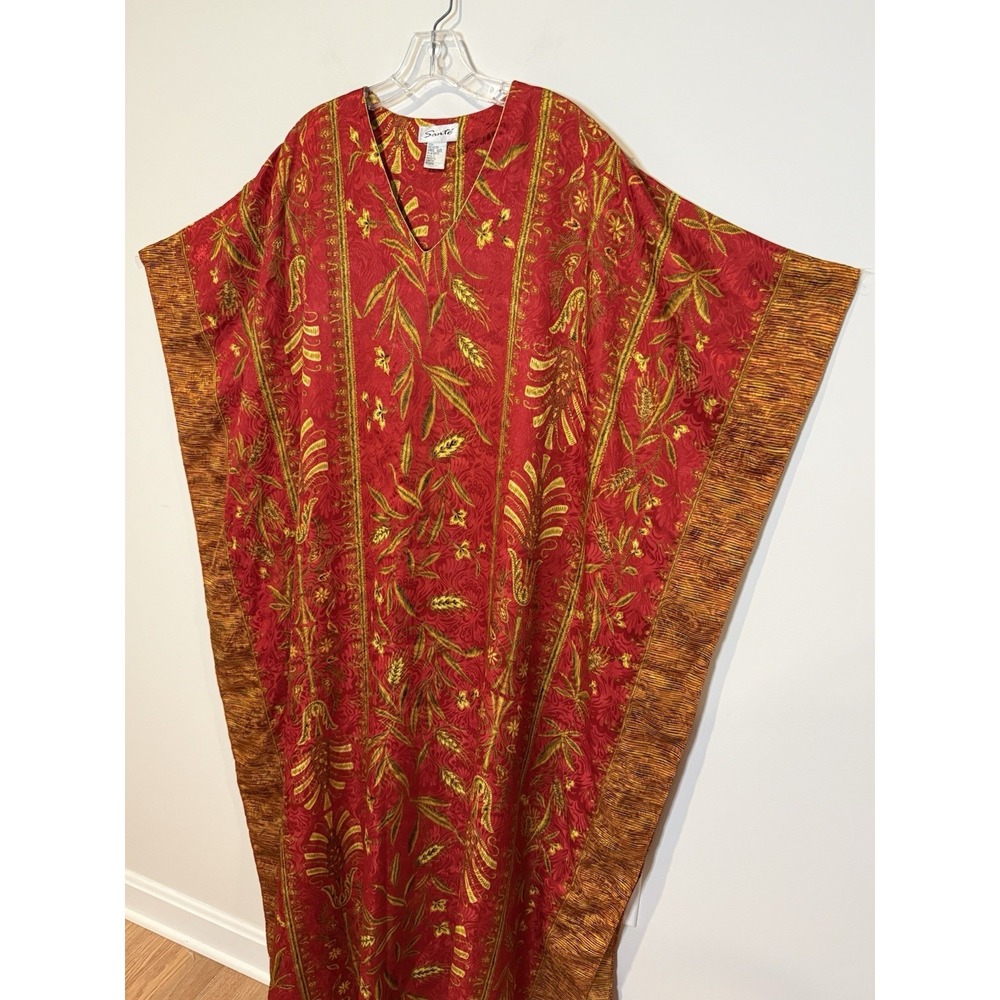 Santé Red & Gold Full Length Kaftan Caftan One Size Flowy Breezy Cover Up Pool - Picture 2 of 7
